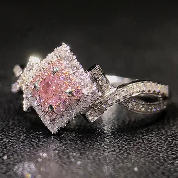 Huitan Jedinečný Ružová CZ Princezná Rez Snubné Prstene pre Ženy 2021 Nové Trendy Šperkov Luxusné Zásnubný Prsteň Najlepší Darček Dropshipping
