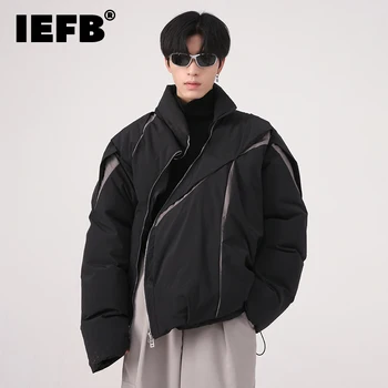 IEFB Mužov Nosiť Zimné Nový kórejský Módne Voľné Osobnosti Skladaný Farebný Dizajn Bavlny Muž Bunda Kontrast Muž Topy 9A6096