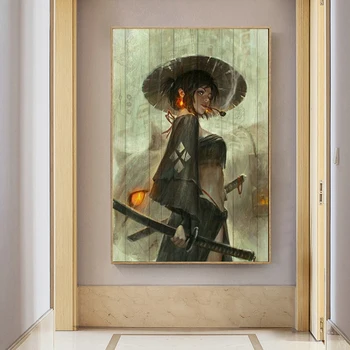 Japonské Umenie Geisha Swordwork Bojovník žena Plátno Maľovaní Plagátov A Vytlačí na Stenu Plagát na stenu Umenie Obrázok pre Obývacia Izba
