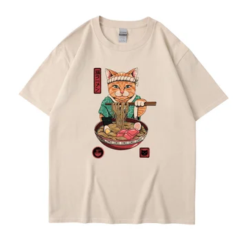 Japonský Štýl Mačka Cartoon Mužov Nadrozmerné T košele Nové Letné Bežné Neforemné Krátky Rukáv Tees Harajuku Bavlna Muž T-shirt