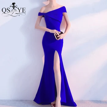 Jeden Ramenný Modrá Prom Šaty, Elastické Morská Víla Večerné Šaty Dlhé, Sexy Split Formálnej Strany Kráľovskej Modrej Lady Šaty Noc Party Šaty