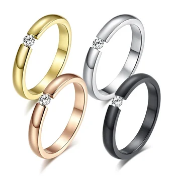 Jednoduchý 3 mm Tenký Nerezový Zásnubné Prstene pre Ženy,Elegantné AAA CZ Kameň Svadobné Kapely Príslušenstvo,NÁM Veľkosti 5-10