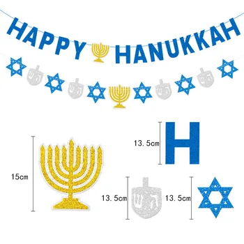 JOYMEMO ŠŤASTNÝ HANUKKAH Papierové Zástavy Židovskej Holiday Party Dekorácie Zlatý Lesk List Zástavy Izraelské Festival Dodávky
