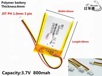 JST PH 1,0 mm 3 pin 3,7 V,800mAH 603040 Polymer lithium ion / Li-ion batéria pre tablet pc BANKA,GPS,mp3,mp4