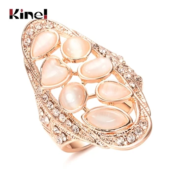 Kinel Vintage Veľké Oválne Opal Kamenný Kruh Pre Ženy 585 Rose Gold Color Zapojenie Svadobné Šperky Bague Anel Drop Shipping