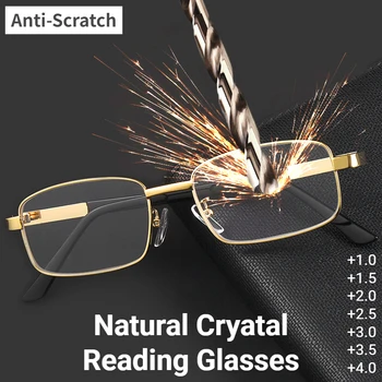 Kovové Skutočné Sklo Objektívu Okuliare Na Čítanie Muži Ženy Námestie Full Frame Presbyopic Okuliare, Anti-Scratch Diopter Okuliare +1.5 2.0 2.5