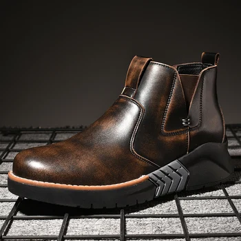 Kožené topánky mužov 2019 zimné nové pánske čižmy, voľný čas teplé topánky, starých mužov, obuv a pánske topánky