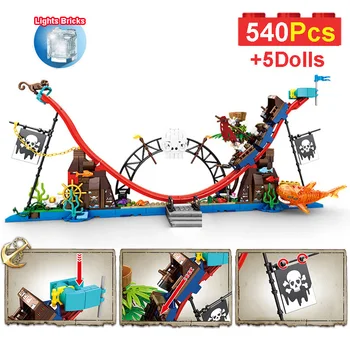 Kreatívne Série 540Pcs Roller Coaster Pirát Model Stavebné Bloky Mesto Zábavný Park S číslami Tehly HOBBY Hračky Pre Dieťa Darček