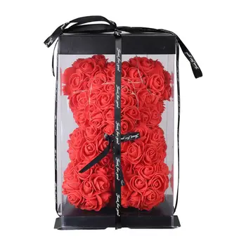 Kreatívne Valentines Day Darček LED Rose Teddy Rose Medveď Umelý Kvet Led Večná Ruža v Skle Pre Matky Deň Domova
