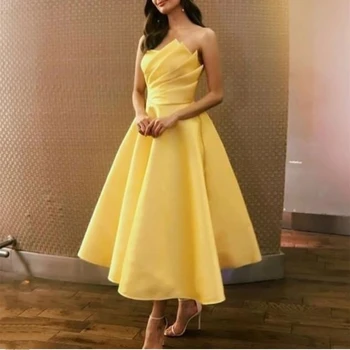 Krásne Žlté Krátke Prom Šaty Bez Ramienok Dizajnér 2022 Formálne Večerné Svadobné Party Šaty Čaj Dĺžka Lady Engament Nosenie