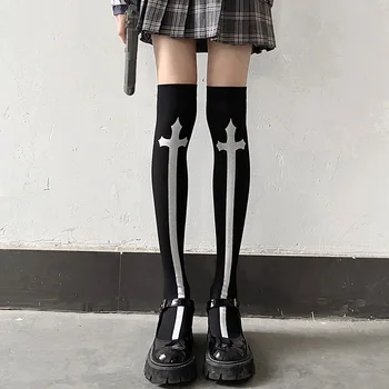 Kríž Emo Stehenné Pančuchy Ženy Japonský Harajuku Anime Príslušenstvo Grunge Egirl Gotický Viac-podkolienky Emo Scény Halloween 2022