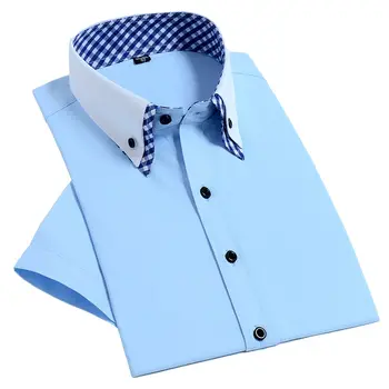 Kvalitné Pánske Šaty Tričko Non Iron Módne dvojvrstvové Krátky Rukáv Business Formálne Pravidelné Nosenie Office Camisa Spoločenské Košele