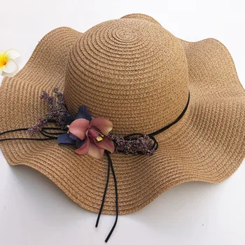 Kvetinová Čipka Slamený Klobúk Sun Hat, Cap Široký Okraj Klobúka Slnko Ochranné Lete Ochrany Pláž Cap Skladacia Packale Letné Klobúky UPF50+