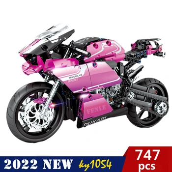 KY1054 V4R Ružová Tech Motocykel Lokomotíva Model Zostavený Vzdelávacie Stavebné Bloky, Hračky Pre kamarátkami, Alebo Deti,