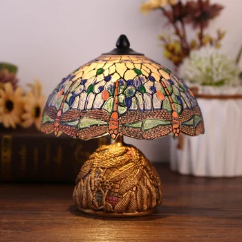 Lampa na čítanie LED Klasická Stolná Lampa, Nočné Svetlo - Statok Odolné Dragonfly Kvetinový Vintage Svetlo so stojanom