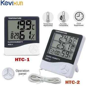 LCD displej, Elektronické Digitálne Teplota Vlhkosť vzduchu Meter, Teplomer, Vlhkomer, Krytý Vonkajší Meteo Stanica Hodiny HTC-1 HTC-2