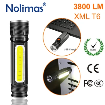 LED Baterka 18650 3800LM USB Nabíjačka, Baterka Nabíjateľná 4 Režimy Zoomovateľnom Taktické XML-T6 KLASU Magnet Vonkajšie Kemping Lanterna