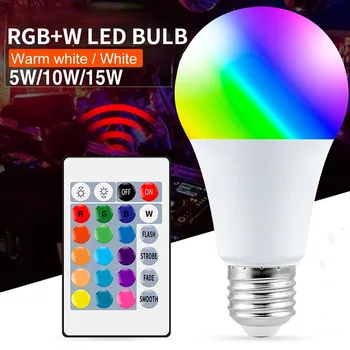 Led RGB Osvetlenia E27 Smart kontrolka Stmievateľné 5W 10W 15W RGBW Led Lampa Farebné Meniace Žiarovka Led Lampada RGBW Dekor Biely Domov