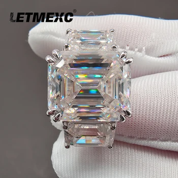 LETMEXC High-End Emerald Rez Moissanite Krúžok Prispôsobené D Farba Hlavný Kameň 10x12mm Sekundárne Kameň 6x8 VVS1, Certifikát