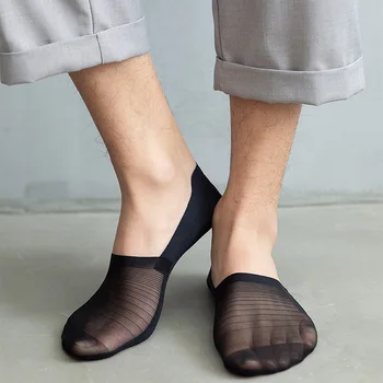 Letné Muž Ponožky Non-slip Silicone Invisble Členkové Ponožky Nylon Tenké Bežné Priedušná Muži Male Biele, Čierne Krátke Ponožky, Papuče