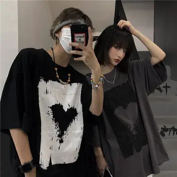 Letné Nadrozmerné T-shirt Ženy Krátky Rukáv Lásku Tlač Oblečenie High Street Retro Hip Hop Harajuku Gotické Oblečenie Tričko Ženy