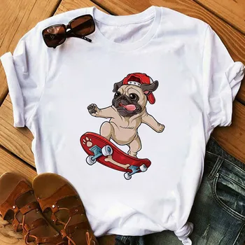 Letné Plus Veľkosť dámske tričko Legrační Karikatúra francúzsky Buldog Skateboard Tlačiť T-shirt Lady Pug Zvierat Grafika Žien T-shirt