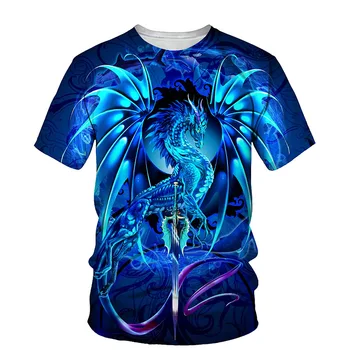 Letné Západ Dragon 3D vytlačené mužov O golier, krátky rukáv 3D štýl pánskej módy bežné T-shirt