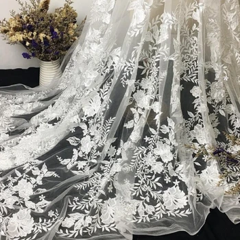 LFY 125 CM Off biele vyšívané čipky textílie tylu exquisit Vysokej kvality ťažké kvetinové svadobné šaty textílie závoj mterial