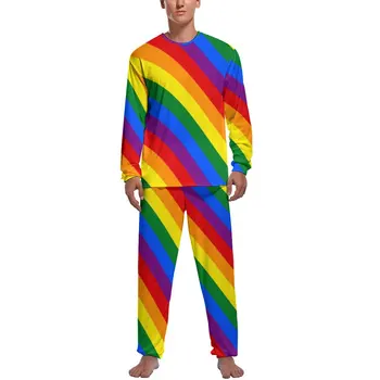 LGBT Rainbow Pyžamo Zime 2 Kusy Gay Pride Vlajkou v Pohode Pyžamo Nastaviť Mužov Dlhý Rukáv Bežné Vlastné Domáce Oblek