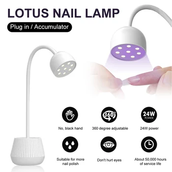 Lotus Mini Lampa na Nechty, UV/LED Nechtov Sušenie Lampa 8 Svetla Korálky Rýchle Sušenie Otočná Hlava Nechty Lepidlo na Vlasy