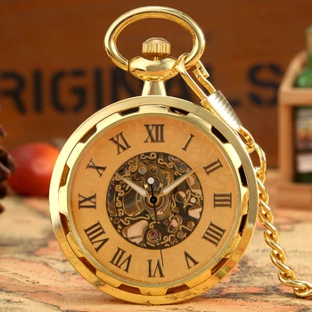Luxusné Zlaté Capless Vreckové Hodinky Mechanické Ručné Navíjanie Prívesok Vreckové Hodinky Darček Zlaté Rímske Čísla Dial Hodiny Relojes