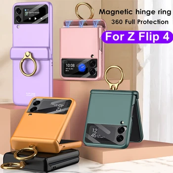 Magnetický Záves Krúžok Držiak Coque Pre Samsung Galaxy Z Flip 4 Prípade Matný Pevný Plastový Kryt s Objektívom Sklo Z. Flip4