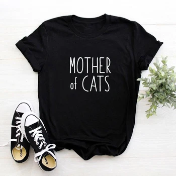 Matka mačky list Tlač Ženy tričko Bavlna Bežné Vtipné tričko Pre Lady Dievča mačka milenca Topy grafické Tees Lumbálna