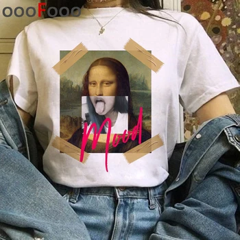 Mona Lisa Estetické Harajuku T Shirt Ženy Grunge Legrační Karikatúra T-shirt Ullzang Vintage 90. rokov Tričko Nový Módny Top Tees Žena