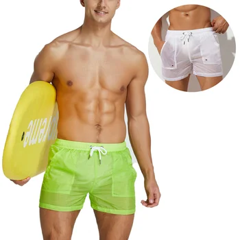 Muž Biele Transparentné Sexy Plavky, Bikiny boxerky Gay Vidieť cez Šachty plavky Bermudas Surfovať Plavky, Nohavičky Pláže