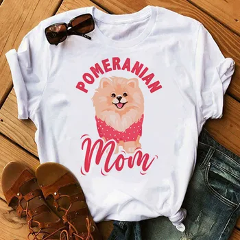Móda Ženy Tričko Pomeranian Mama Tričko Psa Milujem Mama Tee Košele Cartoon T-shirt Žena Lete Krátky Rukáv Topy Oblečenie