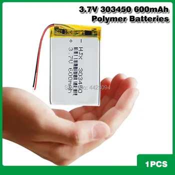 Nabíjateľná 3,7 V 600mAh Batérie 303450 Lithium Polymer Li-Po li ion Batéria Lipo článkov Pre MP3, MP4, GPS Elektrické Hračky BT Slúchadlá