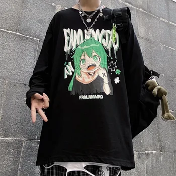 Nadrozmerné t-shirt Anime Dievča grafický Hornej Harajuku vintage Voľné Dlhý Rukáv kawaii oblečenie na Jeseň y2k T-shirt pulovers estetické