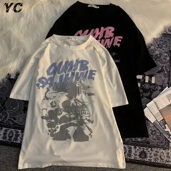 Nadrozmerné T-shirt Ženy Harajuku Punk Gotický Hip-Hop Streetwear Topy T-shirt Žena Lete Bežné Krátky Rukáv Žena Oblečenie