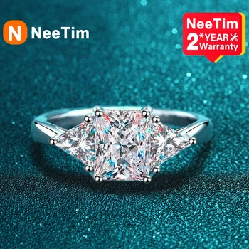 NeeTim Emerald Rez 3ct Plný Moissante Snubné Prstene pre Ženy Lab Pestuje Diamond Sľub Kapely Pokovované Platinou Manželstva Krúžky HRA