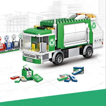Nezmysel Truck Stavebné Bloky Mesto Clean Car Smetiarske auto Sanitácie vozidla Tehly 3D Model Hračky Pre Deti Narodeninám
