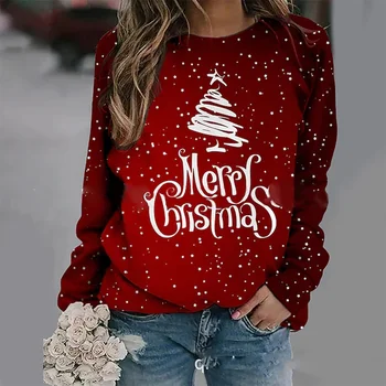 Nové Dámy T-Shirts Vianočný Stromček Tlač Dlhý Rukáv Ženy Topy Vianoce, T-Shirts Módny Návrhár Oblečenie Zimné Oblečenie 5xl