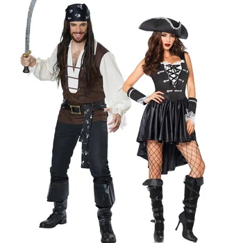 NOVÉ Karneval, Halloween Piráti Karibiku Pár Kostým Kapitán Huntress Clubwear Hrať Vyhovovali Cosplay Maškarný Party Šaty