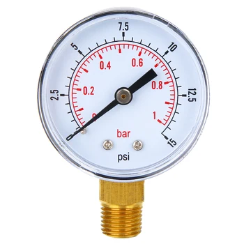 Nové Nízkeho Tlaku tlakomer 50mm Priemer 0-15 PSI 0-1 Bar 1/4 BSPT Pre Paliva, Vzduchu, Oleja, Plynu, Vody, 70*50*22 mm
