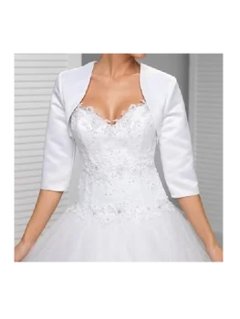Nové populárne vlastné svadobné saténové kabát zábal svadobné šaty módne kolo krku pokrčiť polovičný rukáv kabáta, svadobné šaty, doplnky wome