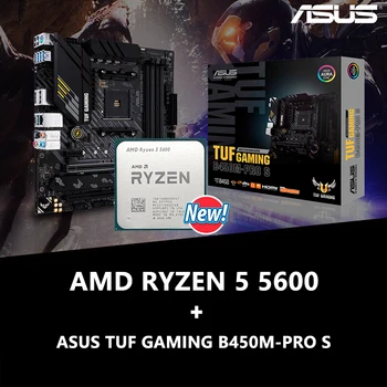 NOVÉ procesory AMD Ryzen 5 5600 R5 5600 + ASUS TUF HERNÉ B450M PRO S Doske Plochu Set Kit Ryzen AM4 CPU Všetky Nové, Ale Bez Ventilátora