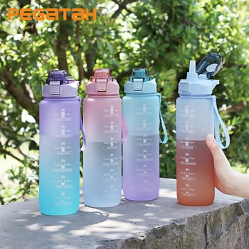 Nové Športové 1000 ml Fľaša na Vodu s Slamy Vonkajšie Cestovné Prenosné Nepresakuje Drinkware Plastové BPA Free Pitnej Poháre