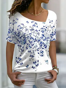 Nové ženské Tričká Kvetina Tlače dámske Topy tvaru, Mikiny Nadrozmerné T-Shirts Dievčatá Tee Streetwear Letné Oblečenie 5xl