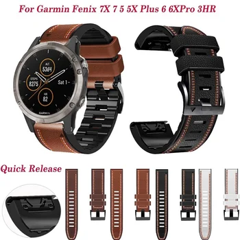 Nový 26 22 MM Watchband Pre Garmin Fenix 6 6X Pro 5 5X Plus 3-LR Fenix7 7X Kožené Rýchle Uvoľnenie Sledovať Easyfit potítka Popruh