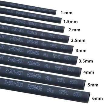 Okrúhle s Priemerom 1 mm/1,5 mm/2 mm/2,5 mm/3 mm/3,5 mm/4 mm/5 mm/6 mm/8 mm/10 mm/Dĺžka 5M Tepla Zmraštiteľná Hadica Shrinkable Trubice Black Drôtu Zábal